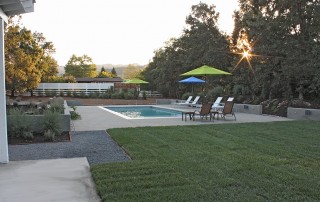 Lawn and Pool at Sunset